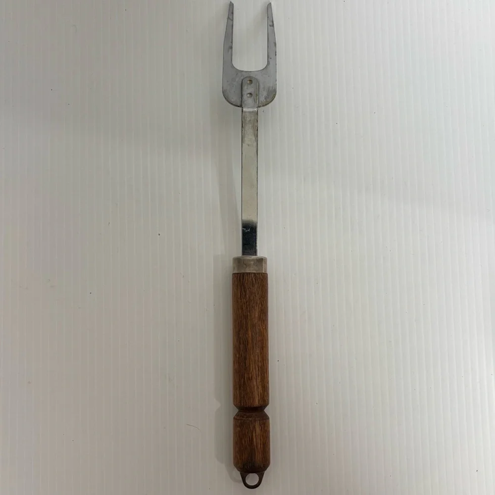 Vintage Bonny 2 Prong Meat Utility Turning Fork 12” Wooden Handle USA